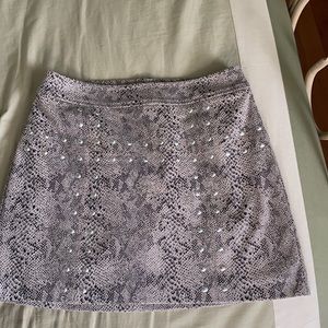 Faux suede snake skin print mini skirt